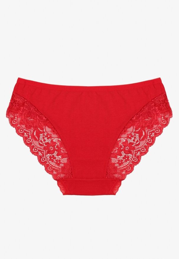 Renee - Czerwone Majtki Figi z Koronkowymi Wstawkami Amiora. Kolor: czerwony. Materiał: koronka. Wzór: koronka