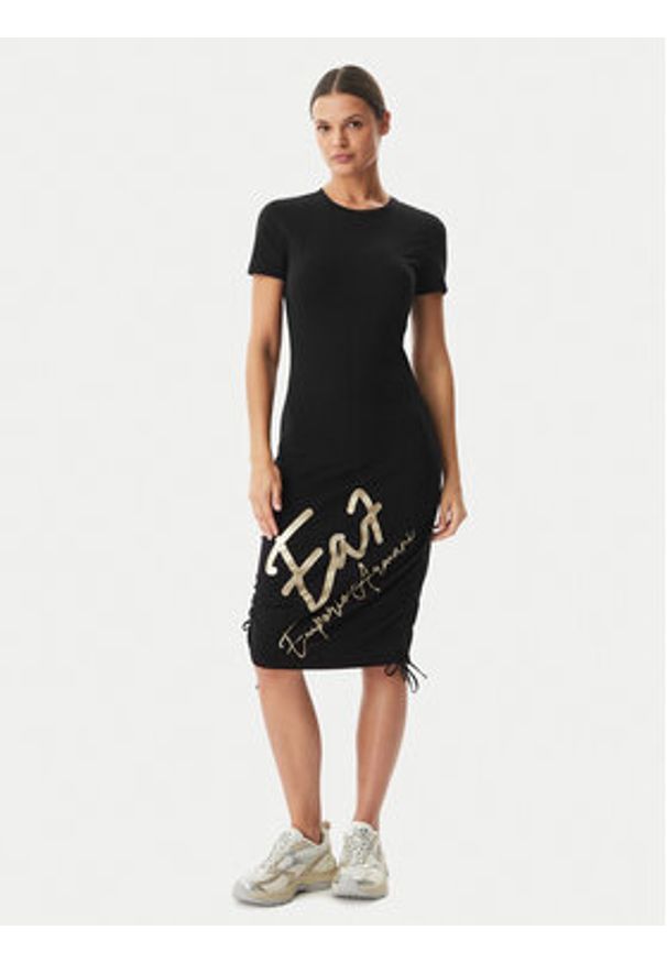 EA7 Emporio Armani Sukienka codzienna 7W001062 AF10373 UC001 Czarny Regular Fit. Okazja: na co dzień. Kolor: czarny. Materiał: bawełna. Typ sukienki: proste. Styl: casual