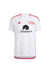 Adidas - Koszulka 1. FC Union Berlin 23/24 Away Kids. Kolor: biały, wielokolorowy, czerwony. Materiał: materiał #1