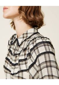 TwinSet - TWINSET - Krótka sukienka koszulowa w kratę. Kolor: beżowy. Materiał: wełna, tkanina, koronka, wiskoza. Wzór: koronka. Typ sukienki: koszulowe. Długość: mini #2