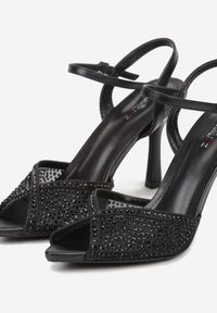 Born2be - Czarne Sandały na Szpilce z Cyrkoniami Aurefera. Okazja: na co dzień. Zapięcie: sprzączka. Kolor: czarny. Materiał: jeans. Wzór: aplikacja. Obcas: na szpilce. Styl: casual, elegancki #5