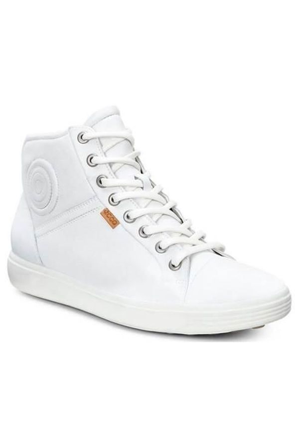 ecco - Buty do chodzenia damskie Ecco Soft 7 Ladies. Wysokość cholewki: za kostkę. Kolor: biały. Materiał: skóra. Szerokość cholewki: normalna. Sport: turystyka piesza