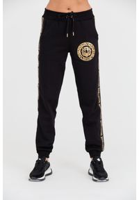 Just Cavalli - JUST CAVALLI Czarne spodnie dresowe męskie T-round Gold, Rozmiar XS. Kolor: czarny. Materiał: dresówka