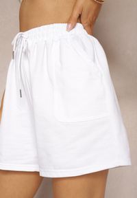 Renee - Białe Dresowe Szorty High Waist z Gumką w Talii Narefia. Stan: podwyższony. Kolor: biały. Materiał: dresówka. Długość: krótkie. Styl: elegancki #3