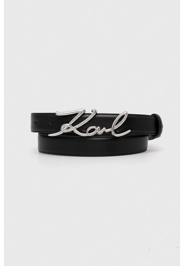Karl Lagerfeld pasek skórzany damski kolor czarny. Kolor: czarny. Materiał: skóra