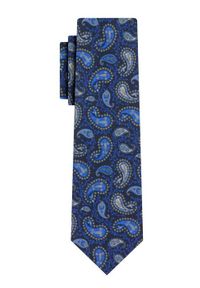 Krawat Męski, Granatowo-Niebieski, Wzór Paisley, Łezki, 100% Bawełna, 7cm -EM Men's Accessories. Kolor: niebieski. Materiał: wełna, bawełna. Wzór: paisley. Styl: klasyczny, elegancki, wizytowy