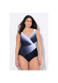 ULLA POPKEN - Damski Strój kąpielowy cieniowanie miękkie miseczki drapowanie. Kolekcja: plus size. Kolor: czarny. Materiał: elastan, poliamid, materiał