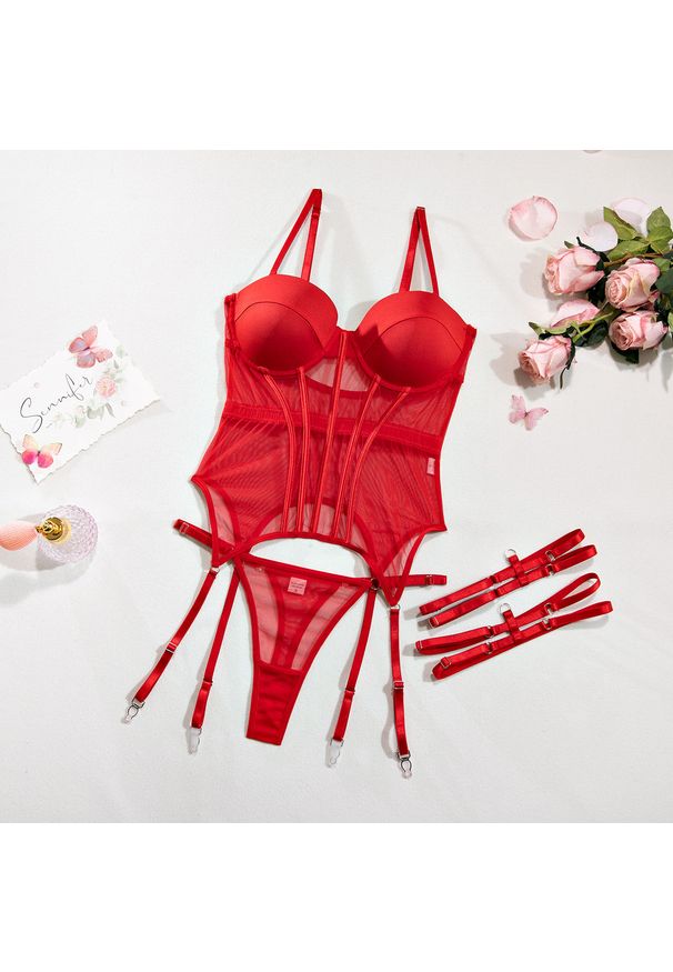 Intica - Komplet bielizny push-up z regulowanymi paskami Kalindi. Kolor: czerwony. Materiał: tkanina, materiał