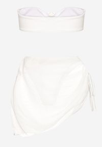 Renee - Białe 3-Częściowe Bikini Stanik i Majtki z Aplikacjami Kwiatów Pareo z Siateczki Irisel. Kolor: biały. Wzór: aplikacja, kwiaty #5
