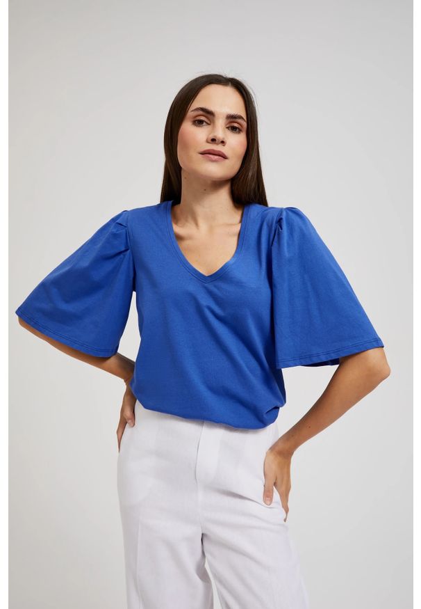 MOODO - Bluzka z szerokimi rękawami niebieska. Kolor: niebieski