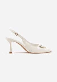 Renee - Białe Sandały na Szpilce Slingback Lakierowane Vices z Ozdobą Ataloria. Okazja: na co dzień. Zapięcie: sprzączka. Kolor: biały. Materiał: lakier. Wzór: aplikacja. Obcas: na szpilce. Styl: klasyczny, casual, elegancki