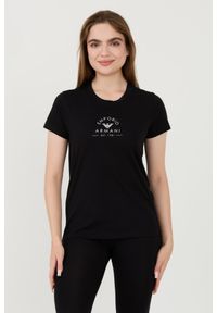 Emporio Armani - EMPORIO ARMANI Czarny damski t-shirt Uni Logo Printe, Rozmiar M. Kolor: czarny