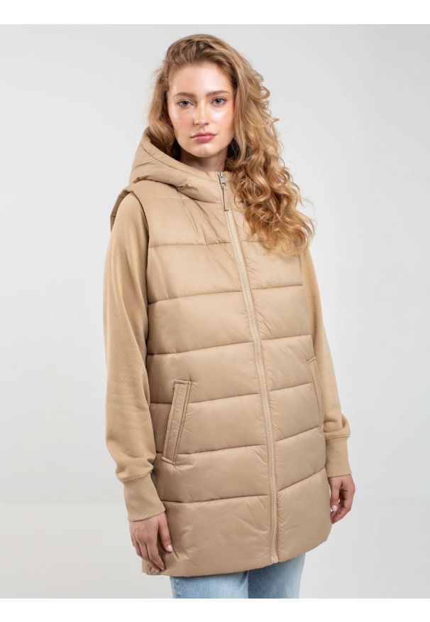 Big-Star - Kamizelka damska pikowana beżowa Pavla 801. Kolor: beżowy. Długość: długie