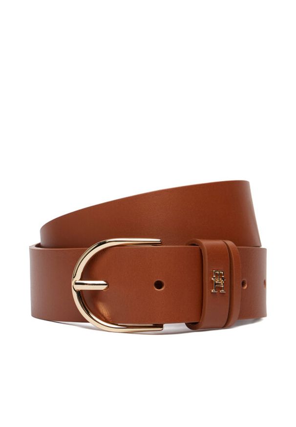 TOMMY HILFIGER - Tommy Hilfiger Pasek Damski Essential Effortless 3.5 AW0AW17757 Brązowy. Kolor: brązowy. Materiał: skóra