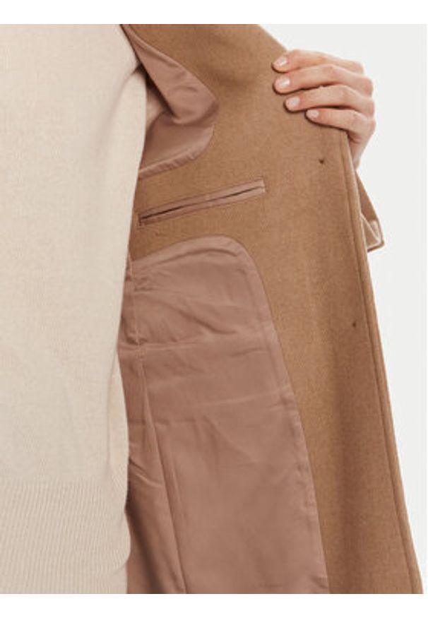 Calvin Klein Płaszcz wełniany LV044D558G Brązowy Slim Fit. Kolor: brązowy. Materiał: wełna