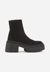 Born2be - Czarne Botki w Stylu Sztybletów z Elastyczną Cholewką Heslania. Okazja: na co dzień. Kolor: czarny. Materiał: jeans. Szerokość cholewki: normalna. Styl: klasyczny, casual