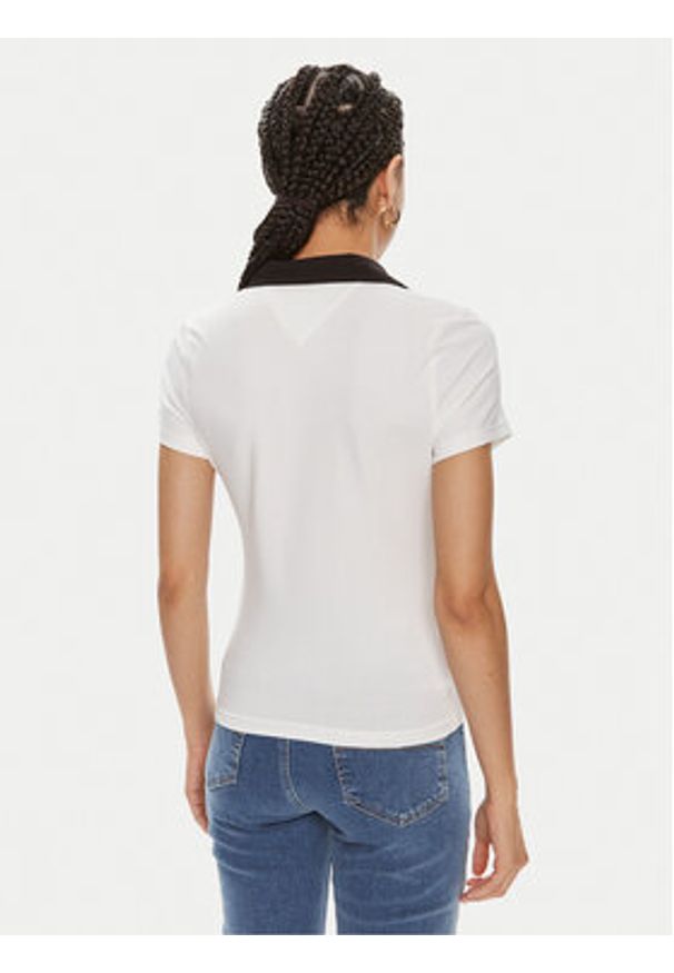 Tommy Jeans Polo Contrast DW0DW17225 Biały Slim Fit. Typ kołnierza: polo. Kolor: biały. Materiał: bawełna