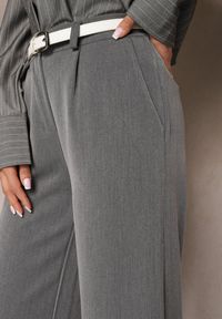 Renee - Szare Szerokie Spodnie Garniturowe Viscose. Kolor: szary. Styl: street