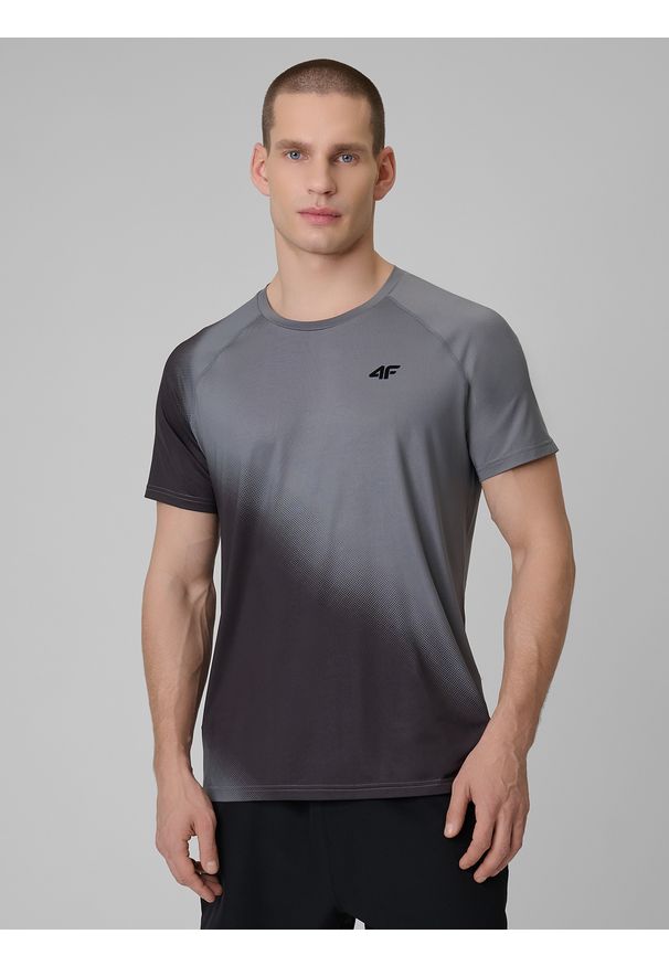 4f - 4F Koszulka treningowa regular szybkoschnąca męska - szara XL. Kolor: szary. Materiał: skóra. Sport: fitness