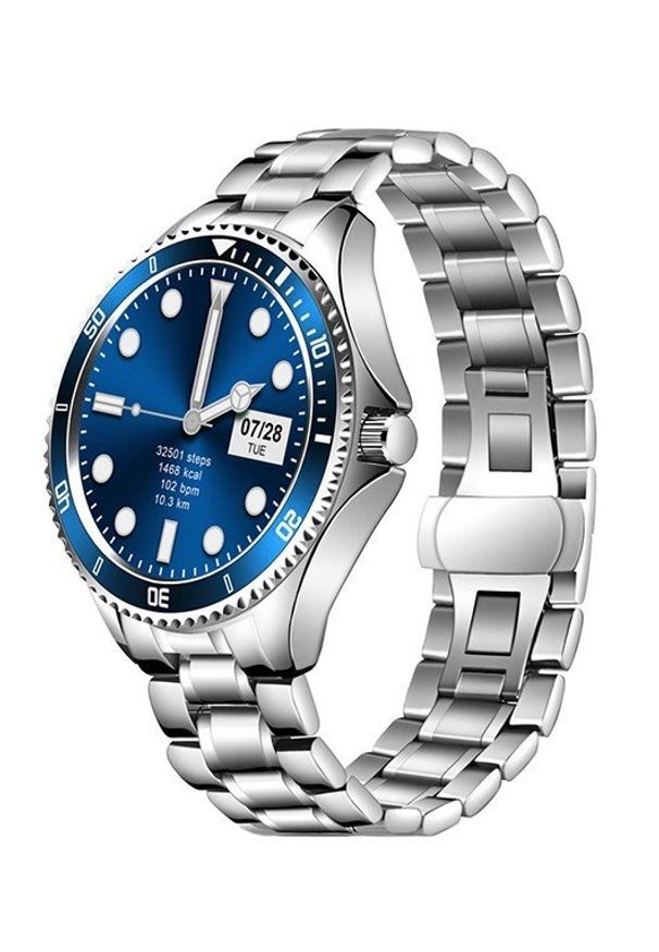 GARETT - Smartwatch Garett Men 4S srebrno-niebieski, stalowy. Rodzaj zegarka: smartwatch. Kolor: niebieski, wielokolorowy, srebrny, szary. Styl: elegancki, wakacyjny, sportowy