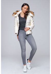 Hetrego - HETREGO Ecru damska puchowa kurtka Holly z odczepianym kapturem, Rozmiar 40 EU - 44 IT. Kolor: biały. Materiał: puch #3