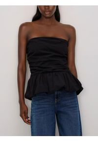 Reserved - Top z baskinką - czarny. Kolor: czarny. Materiał: bawełna, tkanina