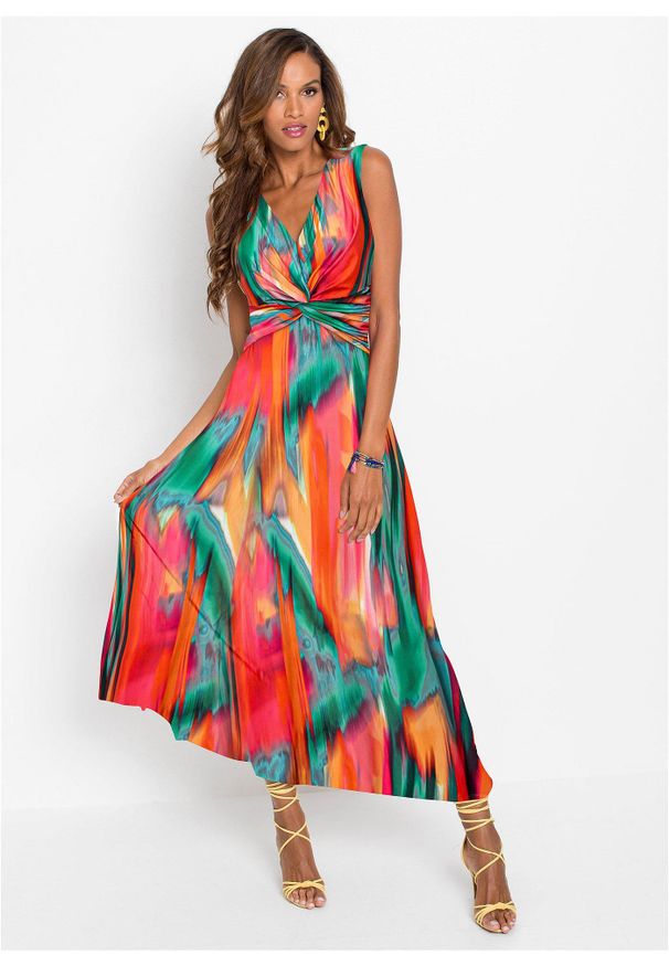 bonprix - Długa sukienka. Kolor: zielony. Wzór: nadruk, kolorowy. Sezon: lato. Długość: maxi