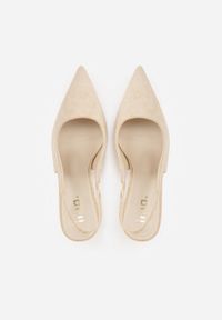 Renee - Beżowe Sandały Slingback na Szpilce z Imitacji Zamszu Carilona. Zapięcie: bez zapięcia. Kolor: beżowy. Materiał: zamsz. Sezon: lato. Obcas: na szpilce. Wysokość obcasa: średni #8