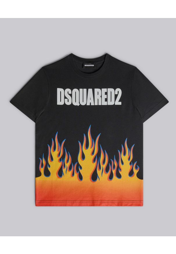 DSQUARED2 KIDS - Bawełniany t-shirt z grafiką płomienia 4-14 lat. Kolor: czarny. Materiał: bawełna. Sezon: lato. Styl: klasyczny