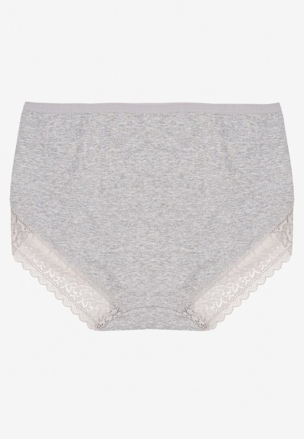 Renee - Szare Bawełniane Majtki Figi Zdobione Koronką Idilene. Kolekcja: plus size. Kolor: szary. Materiał: koronka, bawełna. Wzór: koronka, aplikacja