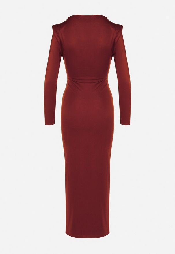 Born2be - Bordowa Elegancka Sukienka z Trenem i Rozcięciem Atissa. Okazja: na imprezę. Kolor: czerwony. Wzór: aplikacja. Styl: elegancki