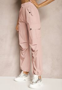 Renee - Różowe Spodnie High Waist o Fasonie Bojówek ze Ściągaczem w Pasie Elola. Stan: podwyższony. Kolor: różowy. Materiał: bawełna. Długość: długie. Styl: klasyczny #4