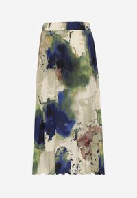 Renee - Granatowo-Zielona Spódnica z Plisowanej Tkaniny z Gumką w Talii Symbiote. Kolor: niebieski. Materiał: tkanina #7