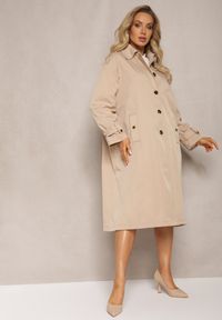 Renee - Beżowy Płaszcz Trencz Oversize Flilia. Kolor: beżowy. Długość: krótkie