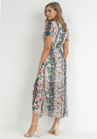 Born2be - Beżowo-Zielona Sukienka Maxi z Asymetrycznym Dołem w Kwiaty Angla. Okazja: na co dzień. Typ kołnierza: dekolt w kształcie V. Kolor: beżowy. Długość rękawa: krótki rękaw. Wzór: kwiaty. Typ sukienki: asymetryczne. Styl: casual. Długość: maxi #3