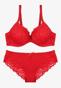 Born2be - Czerwony Klasyczny Komplet Biustonosz i Majtki Figi z Koronką Ezilene. Kolor: czerwony. Materiał: koronka. Wzór: koronka #4