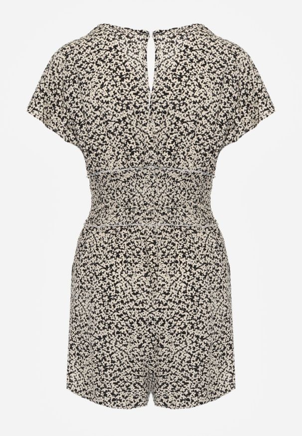 Born2be - Czarny Kombinezon Aedinna. Kolor: czarny. Materiał: wiskoza, tkanina, jeans. Długość rękawa: krótki rękaw. Długość: krótkie. Wzór: kwiaty