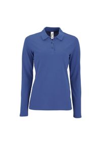 SOL'S - Damska Koszulka Polo Z Długim Rękawem Perfect Pique. Typ kołnierza: polo. Kolor: niebieski. Długość rękawa: długi rękaw. Długość: długie
