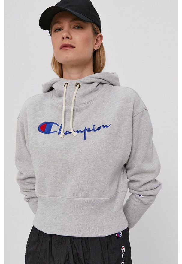 Champion - Bluza. Kolor: szary. Materiał: dzianina. Wzór: aplikacja