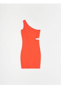 Sinsay - Dopasowana sukienka mini na jedno ramię z wycięciem w tali - pomarańczowy. Kolor: pomarańczowy. Długość: mini #1