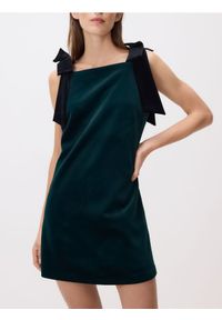 Reserved - Welurowa sukienka mini - ciemnozielony. Kolor: zielony. Materiał: welur. Typ sukienki: proste. Długość: mini #1