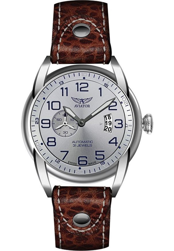 AVIATOR - Zegarek Aviator Zegarek męski Aviator V.3.18.0.101.4 brązowy. Kolor: brązowy