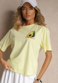 Renee - Żółty T-shirt z Bawełną ze Wzorem Awokado Tilannia. Okazja: na co dzień. Kolor: żółty. Materiał: bawełna. Styl: casual #5