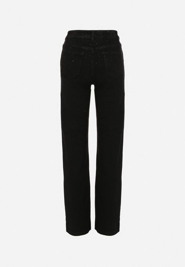 Born2be - Czarne Jeansy z Bawełną o Szerokim Kroju z Wysokim Stanem Dralseli. Okazja: na co dzień. Stan: podwyższony. Kolor: czarny. Styl: casual, elegancki