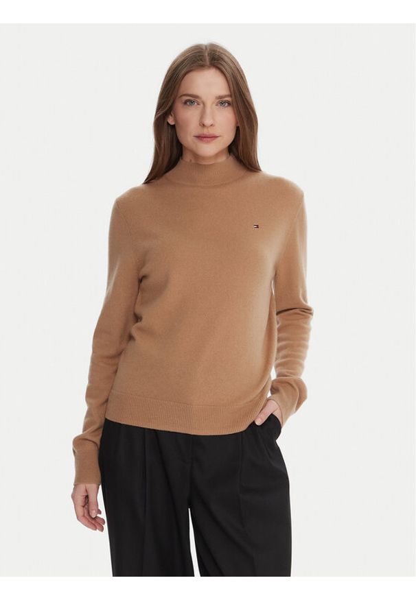 TOMMY HILFIGER - Tommy Hilfiger Sweter WW0WW47468 Beżowy Regular Fit. Kolor: beżowy. Materiał: wełna