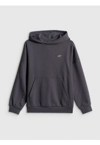 4f - 4F Bluza dresowa loose z kapturem chłopięca - szara 134/140 (8-10 lat). Okazja: na spacer, na co dzień, na uczelnię. Typ kołnierza: kaptur. Kolor: szary. Materiał: dresówka. Długość: długie. Sezon: lato. Styl: casual #1
