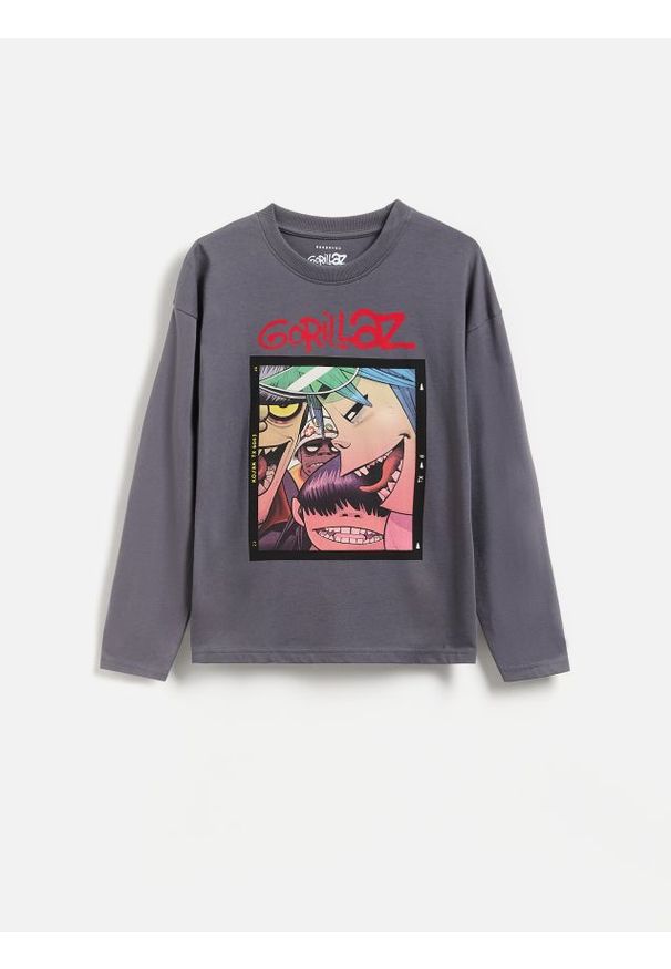 Reserved - Bawełniany longsleeve Gorillaz - ciemnoszary. Kolor: szary. Materiał: bawełna. Długość rękawa: długi rękaw