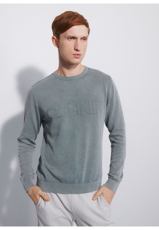 Ochnik - Szary sweter męski z logo. Kolor: szary. Materiał: bawełna
