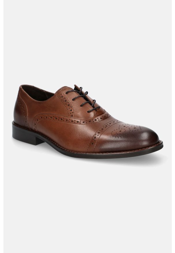 Lancerto - Buty Brązowe Foxtrot. Kolor: brązowy. Materiał: jeans, skóra. Szerokość cholewki: normalna. Wzór: aplikacja. Styl: klasyczny, elegancki