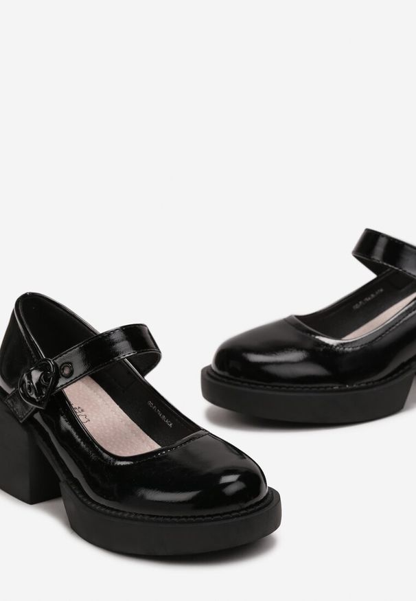 Born2be - Czarne Półbuty w Stylu Retro na Słupku i Niskiej Platformie ze Skórzaną Wkładką Xaliope. Okazja: na co dzień. Zapięcie: pasek. Kolor: czarny. Materiał: skóra. Obcas: na platformie. Styl: retro. Wysokość obcasa: średni